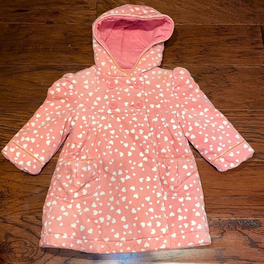 Monsoon rose pink with white hearts winter coat kids 12-18 months youth jacket